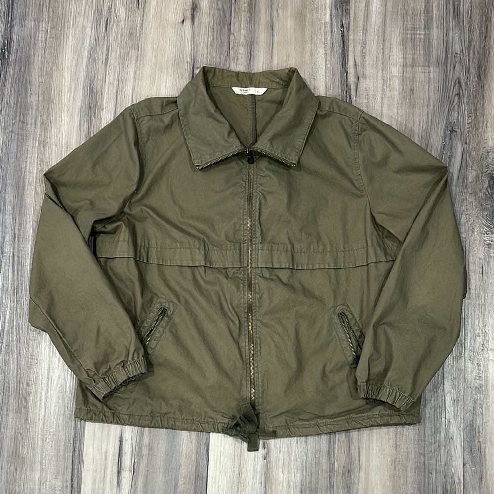 Old Navy Green Raincoat with Collared Neckline and Relaxed Fit